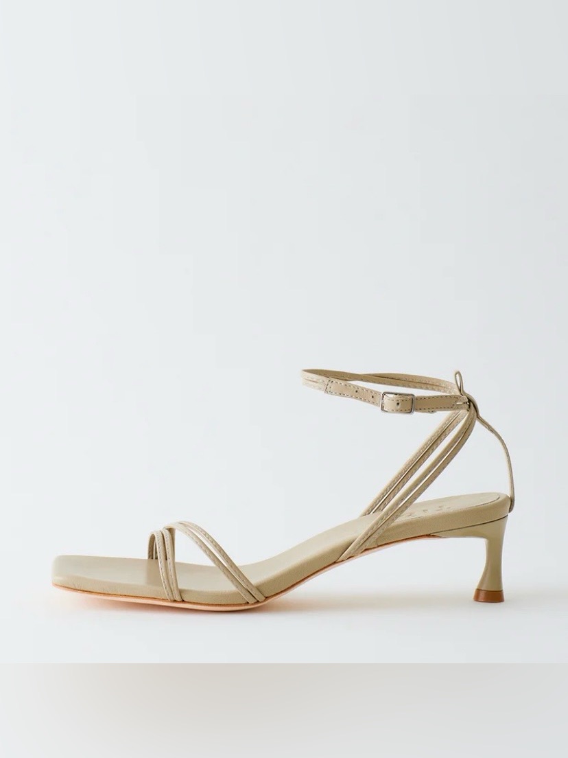 Nwot Tibi Harper Leather Square Toe Strappy Kitten Heel Sandal Taupe 6.5